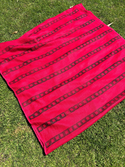 Vintage Print Red Linen