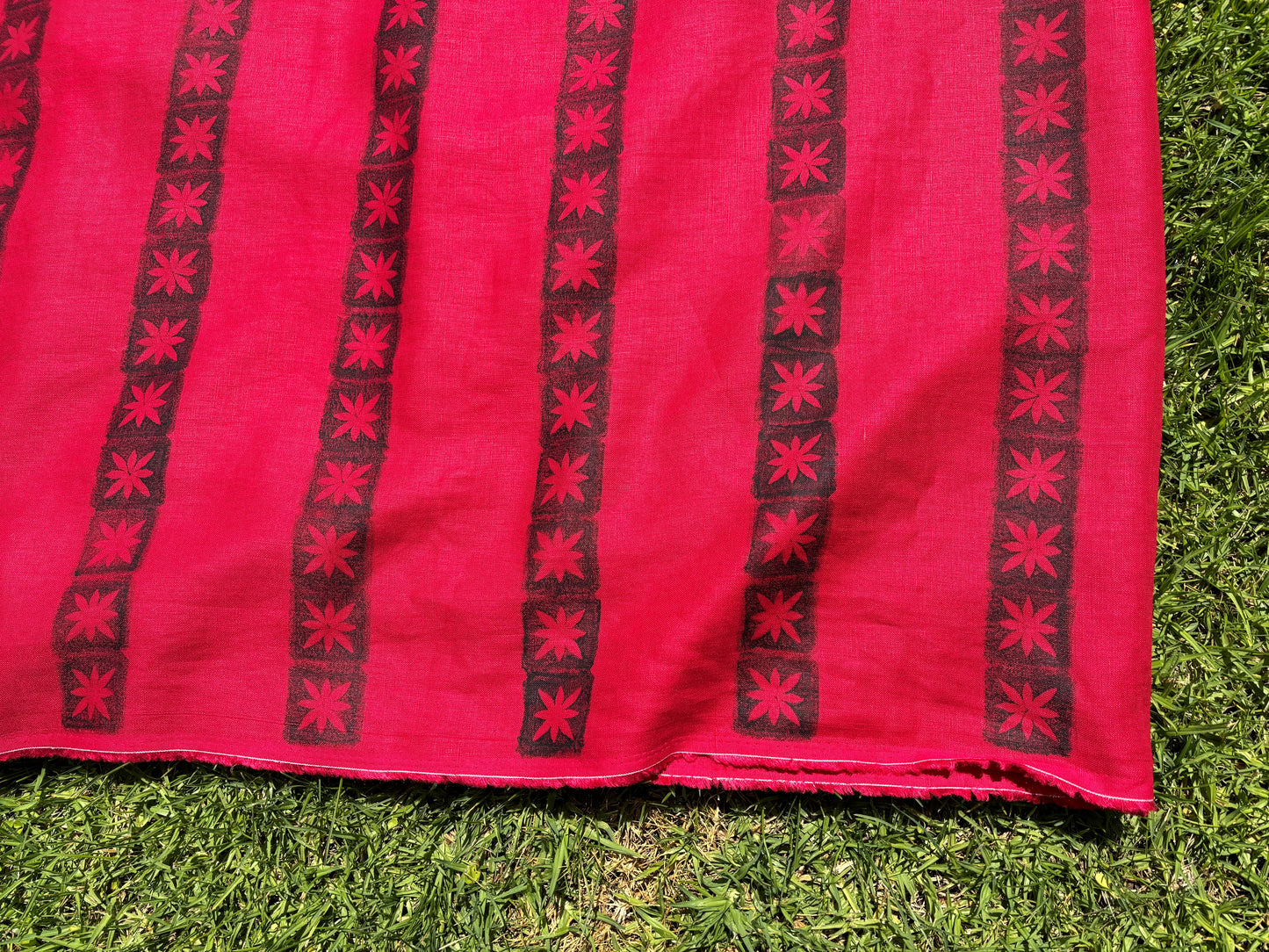 Vintage Print Red Linen